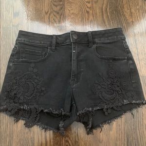 Floral Black Jean Shorts